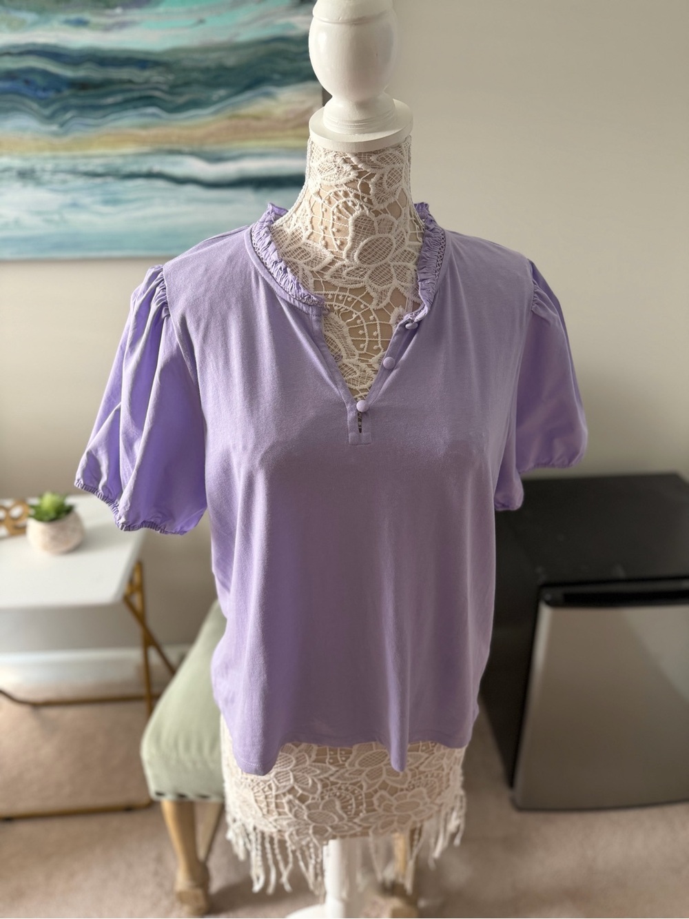 J. Crew Lavender Ruffle-Trim Short Sleeve Tee